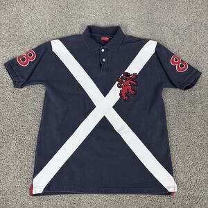 Scotland Polo Shirt Mens Large Blue Rugby Lion Cross Number 8 Flag Crest Cotton